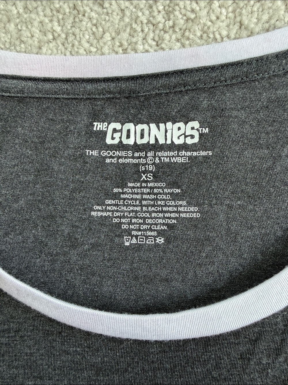 The Goonies Ringer Tee - Charcoal with Yellow & Multicolor Graphic Size XS - Picture 2 of 5